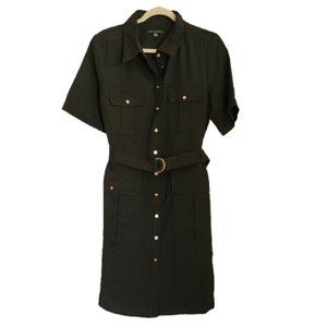 Zac & Rachel Button Down Belted Shirt DRESS Collared Pockets Preppy Classic